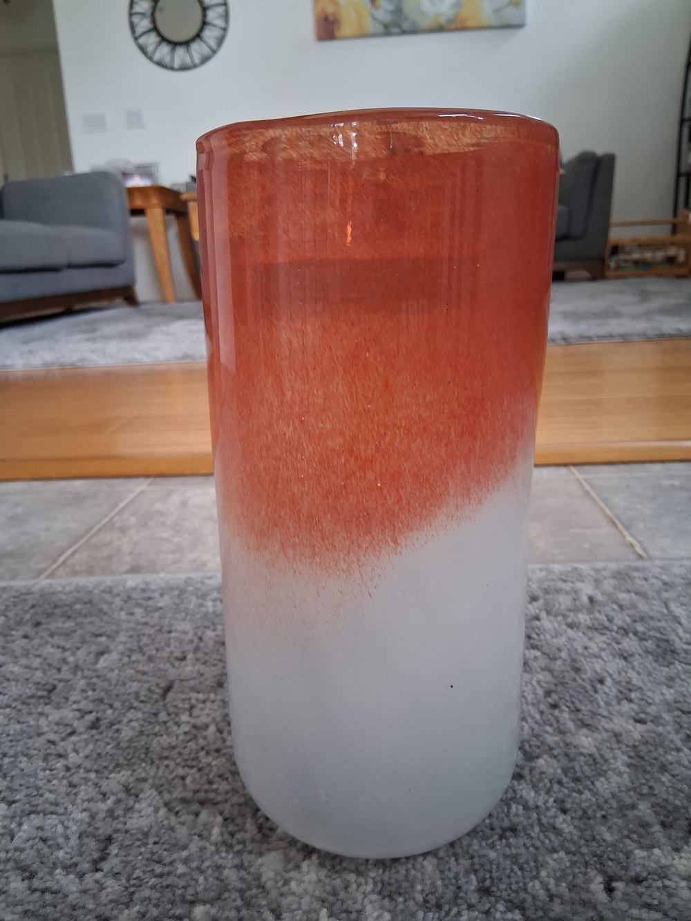Orange and White Glass Cylinder Vase -